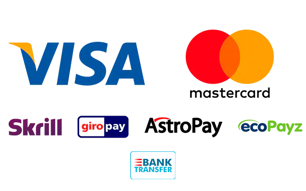 Sigla serviciilor de plată: Visa, Mastercard, Skrill, GiroPay, AstroPay, ecoPayz, Transfer bancar